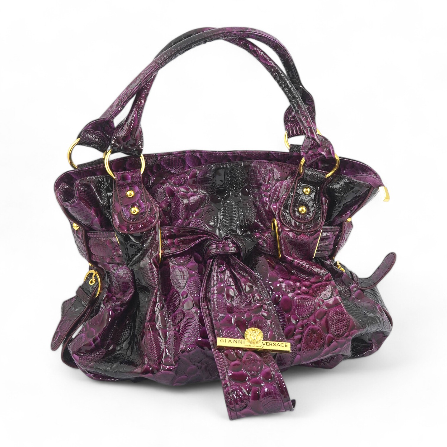 A purple patent Versace large handbag